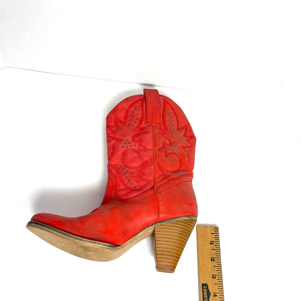 Very Volatile Red Cowgirl Boots Distressed Western Coastal Cowgirl Vegan Size 7 - Picture 9 of 12
